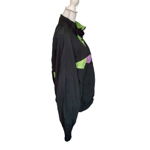 Vtg. Puma Track Jacket Windbreaker Nylon Black w/ Chartreuse Pink Womens Large - Picture 4 of 11